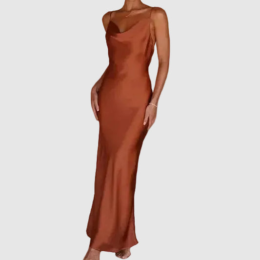 Satin Backless Fitted Maxi Dress with Sleeveless for Women