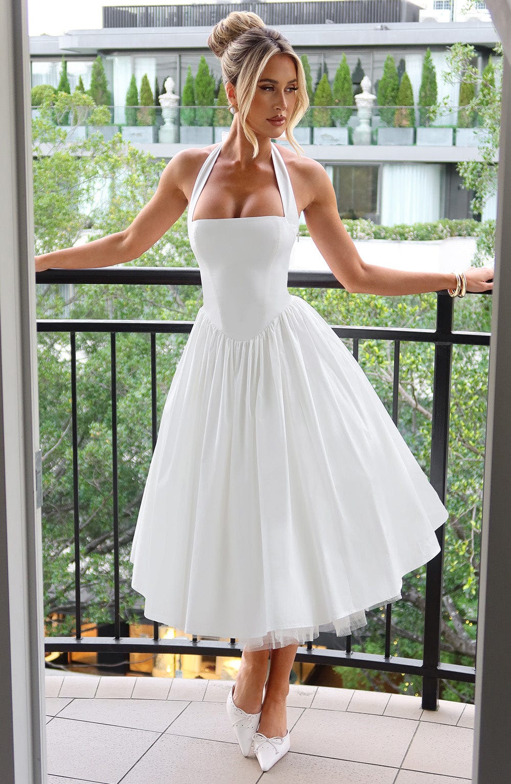 Flared Halter Neck Midi Dress for Women