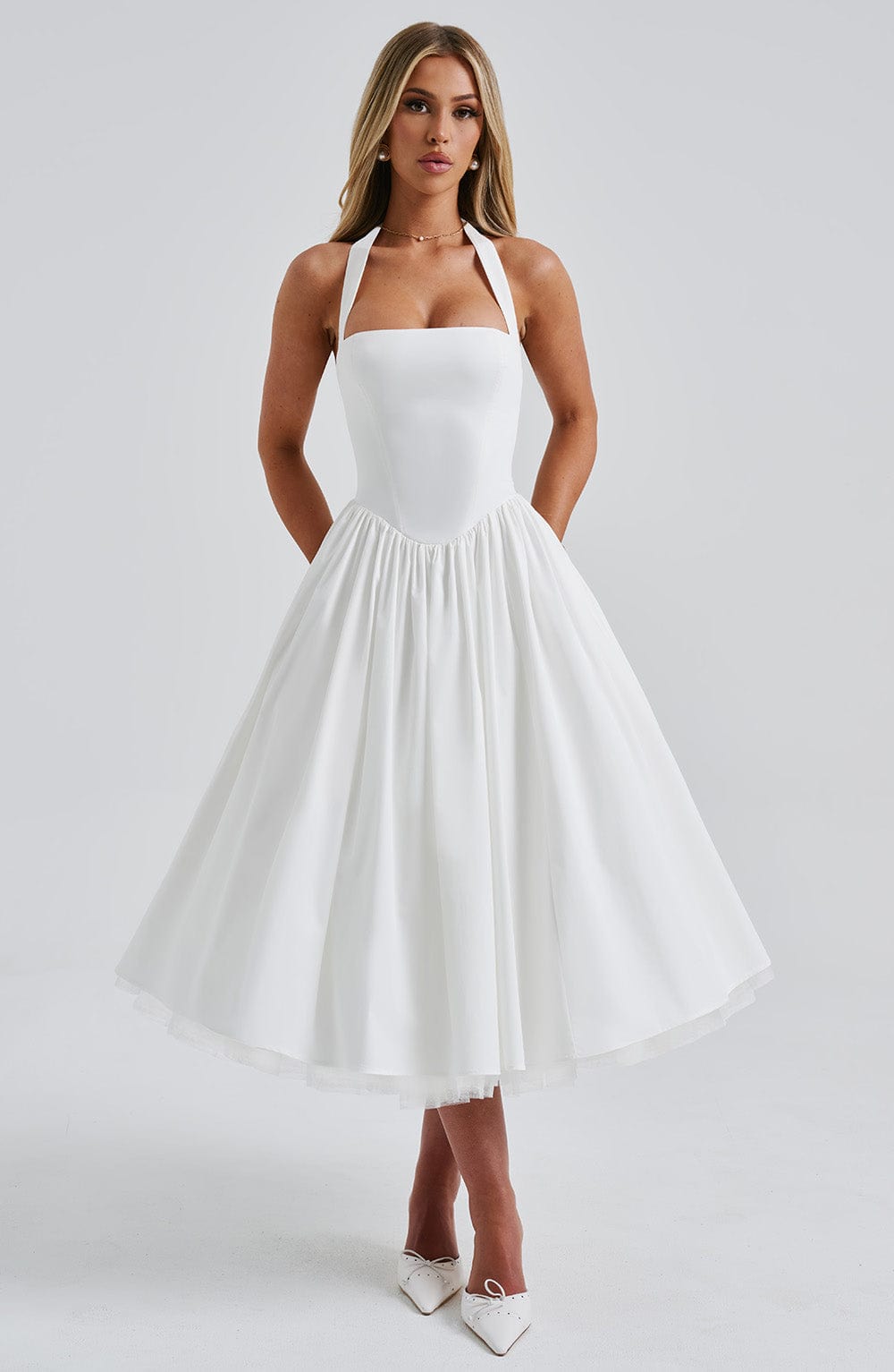 Flared Halter Neck Midi Dress for Women