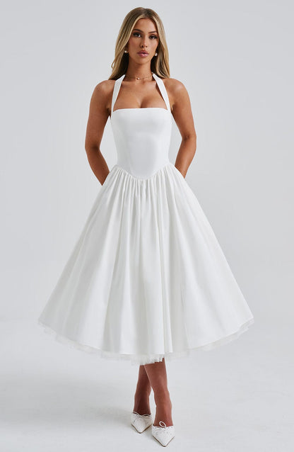 Flared Halter Neck Midi Dress for Women