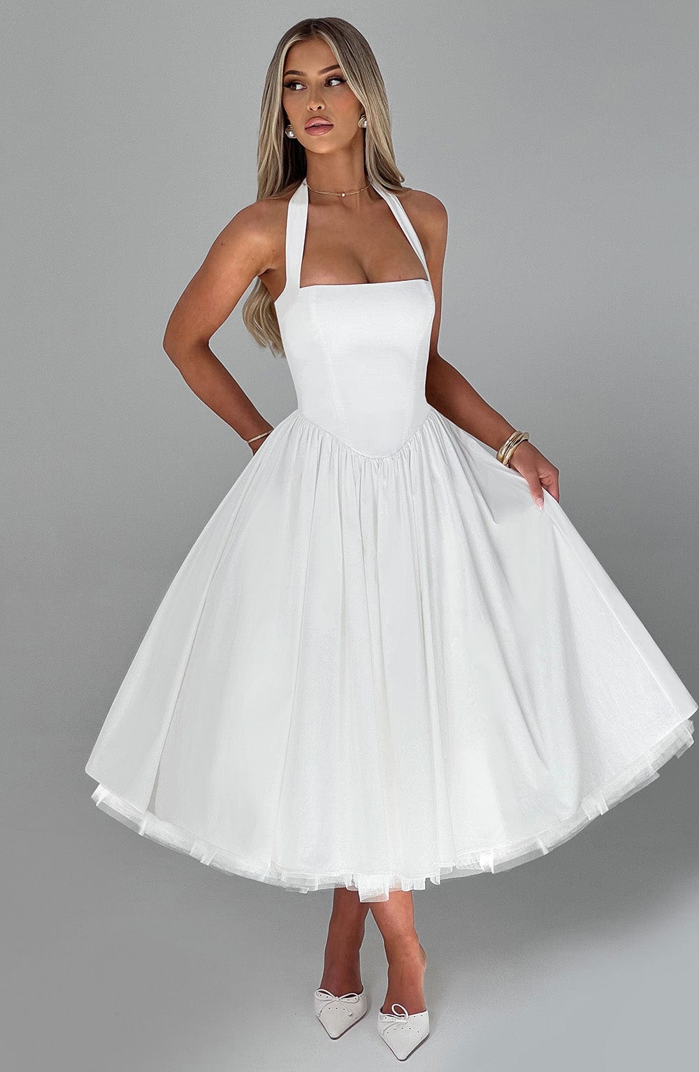 Flared Halter Neck Midi Dress for Women