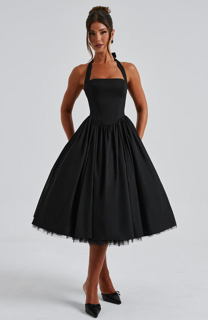 Flared Halter Neck Midi Dress for Women