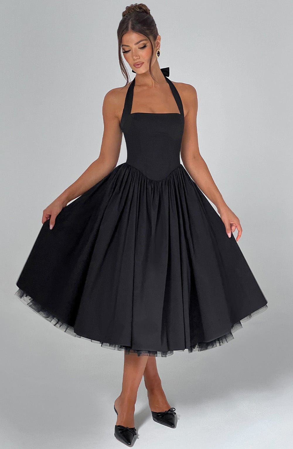 Flared Halter Neck Midi Dress for Women