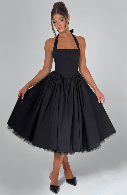 Flared Halter Neck Midi Dress for Women
