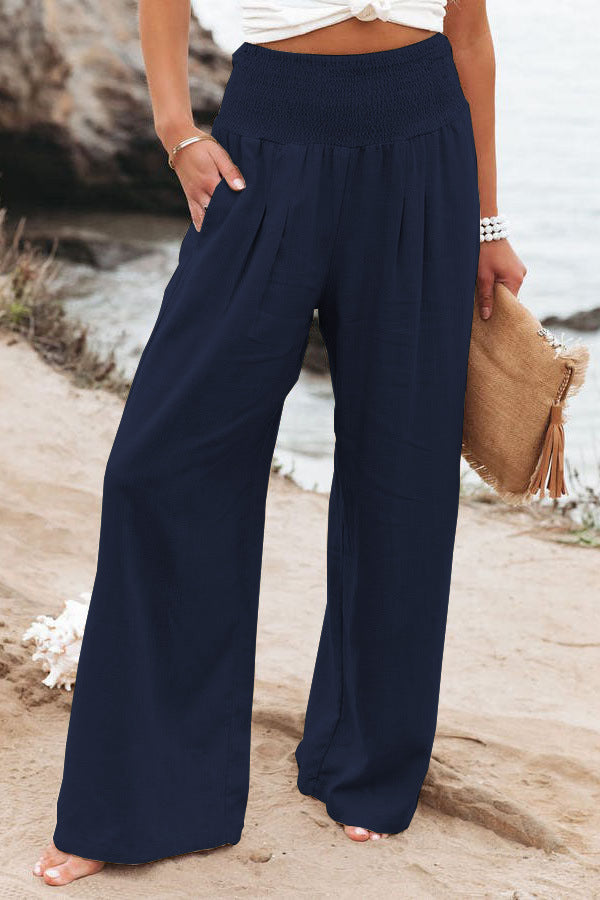 Linen Wide Leg High-Waist Trousers for Women