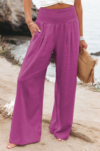 Linen Wide Leg High-Waist Trousers for Women