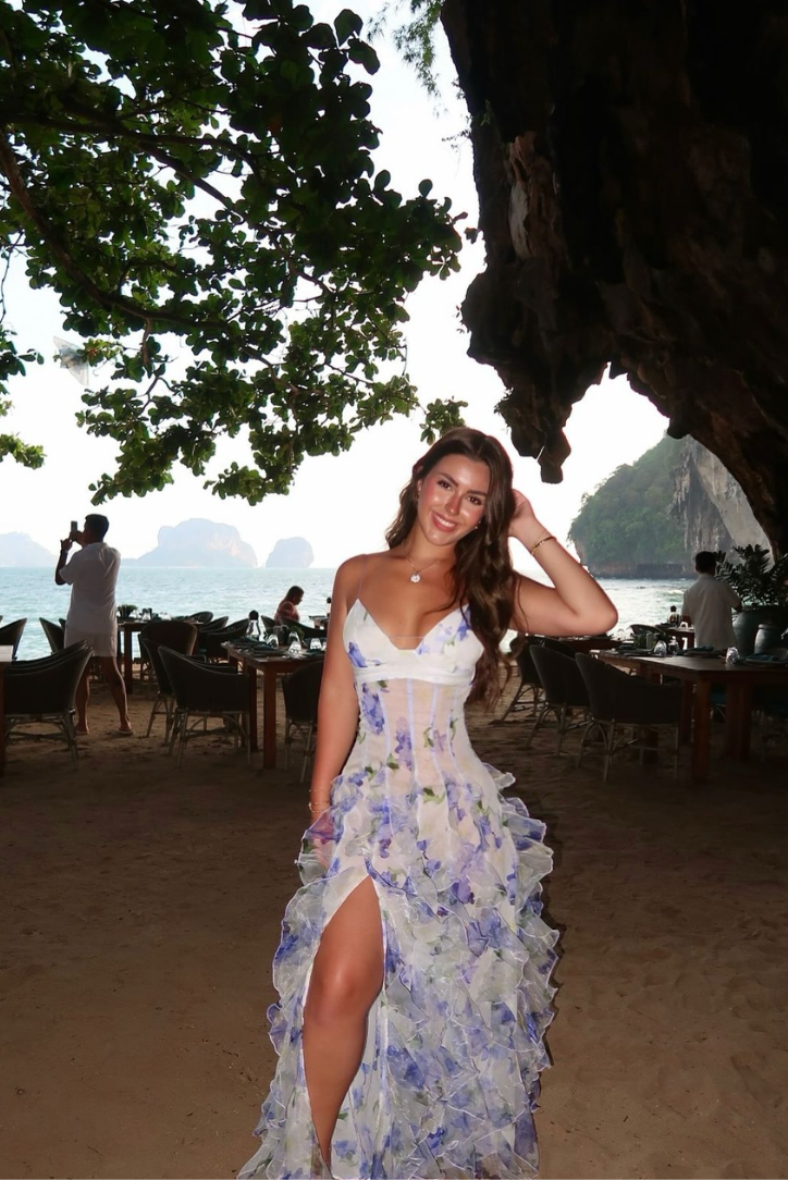 Floral Flowing Full-Length Maxi Dress with Sleeveless for Women