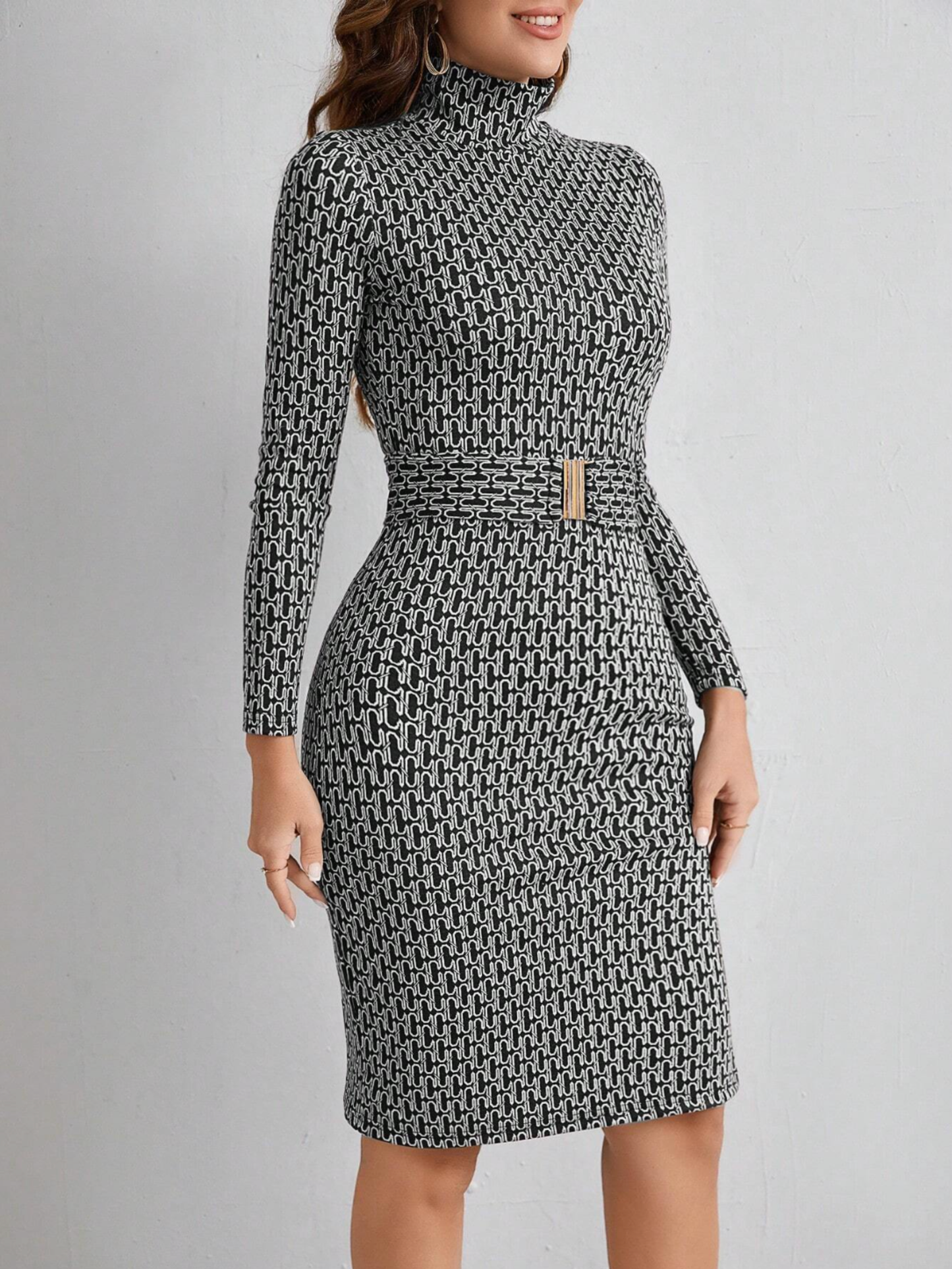 Bodycon Fitted Long Sleeve Midi Dress for Women