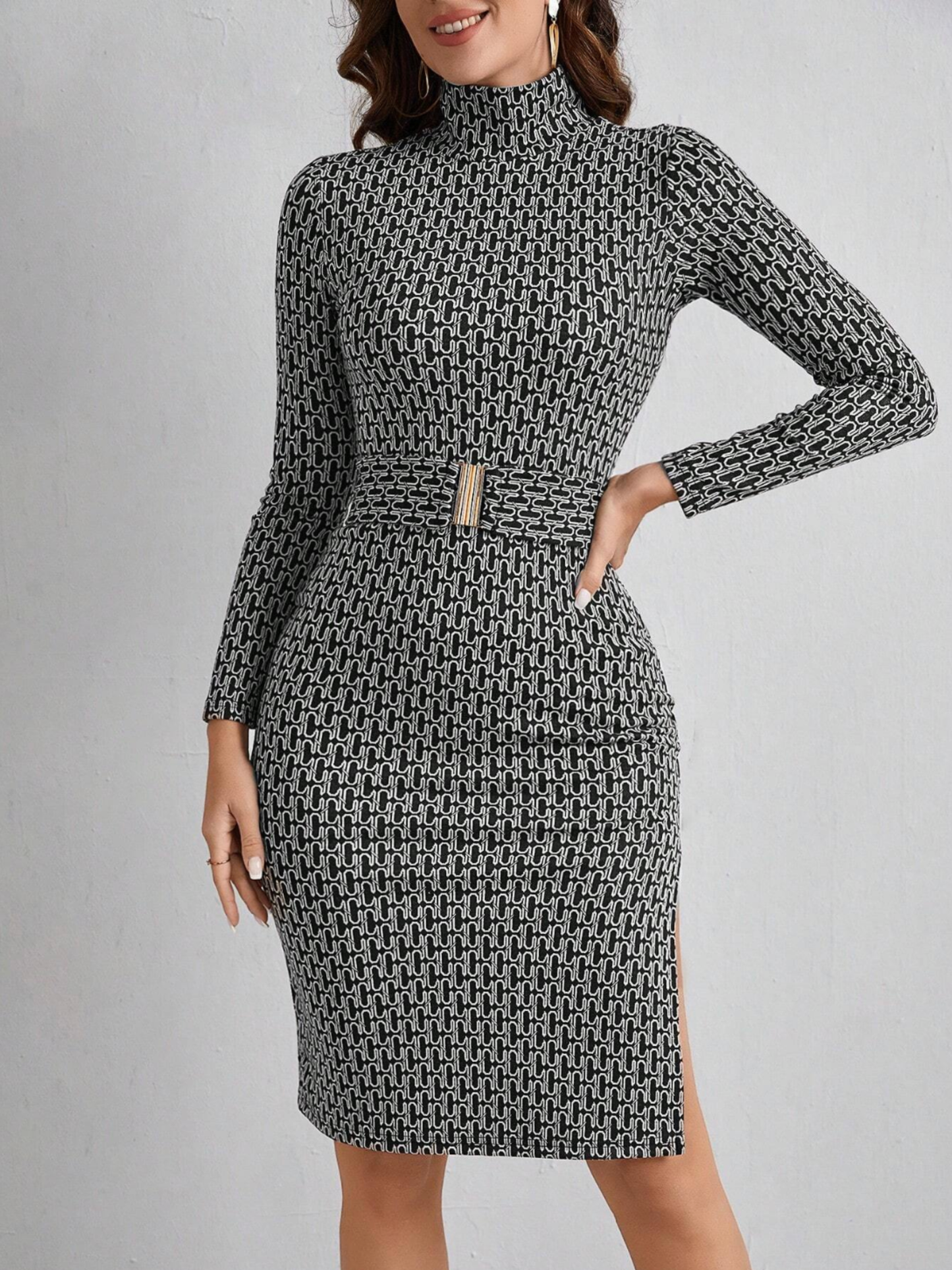 Bodycon Fitted Long Sleeve Midi Dress for Women