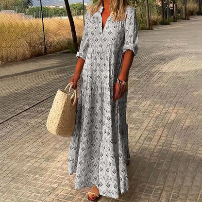 Flowing Loose Fit Maxi Dress with Long Sleeve for Women
