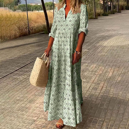 Flowing Loose Fit Maxi Dress with Long Sleeve for Women