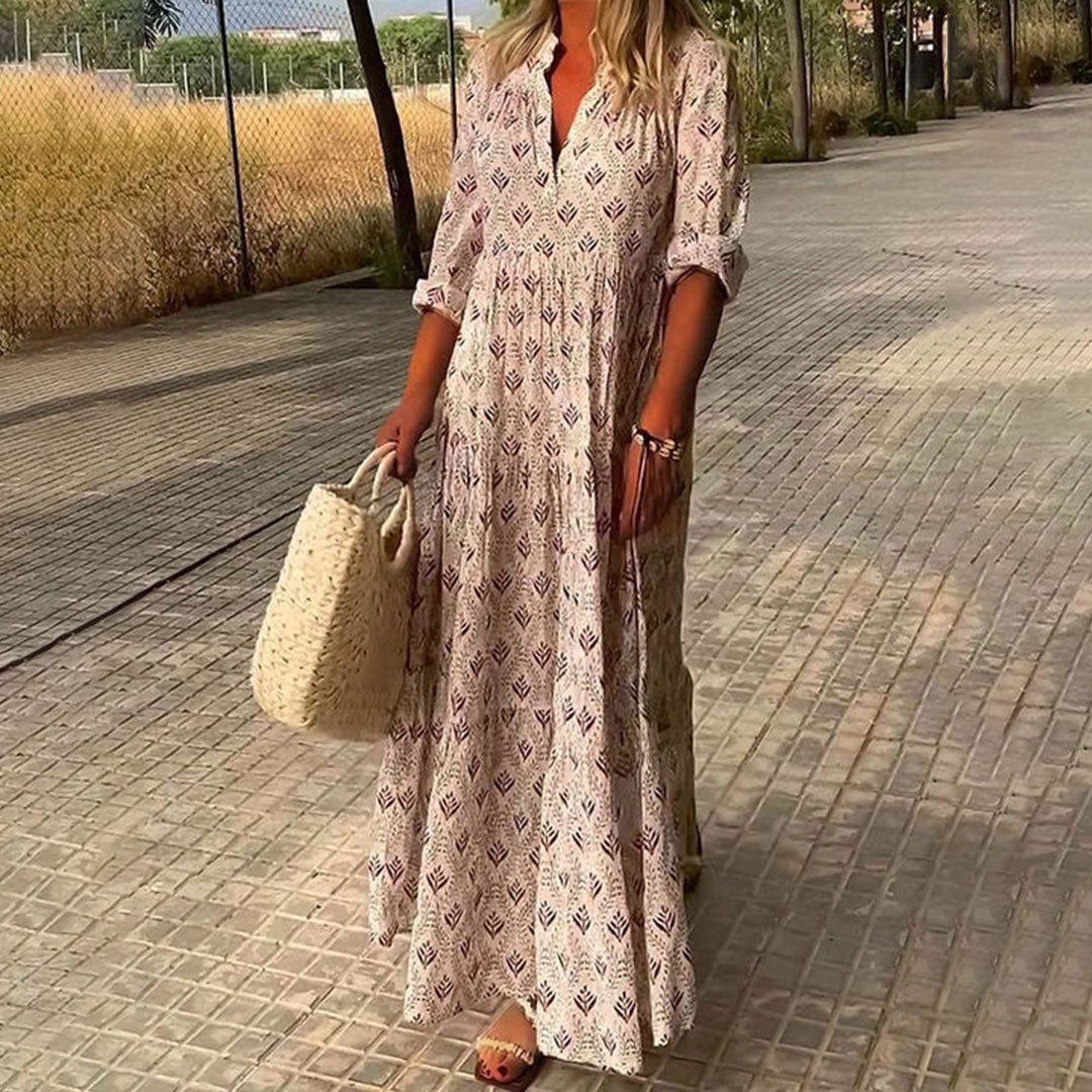 Flowing Loose Fit Maxi Dress with Long Sleeve for Women