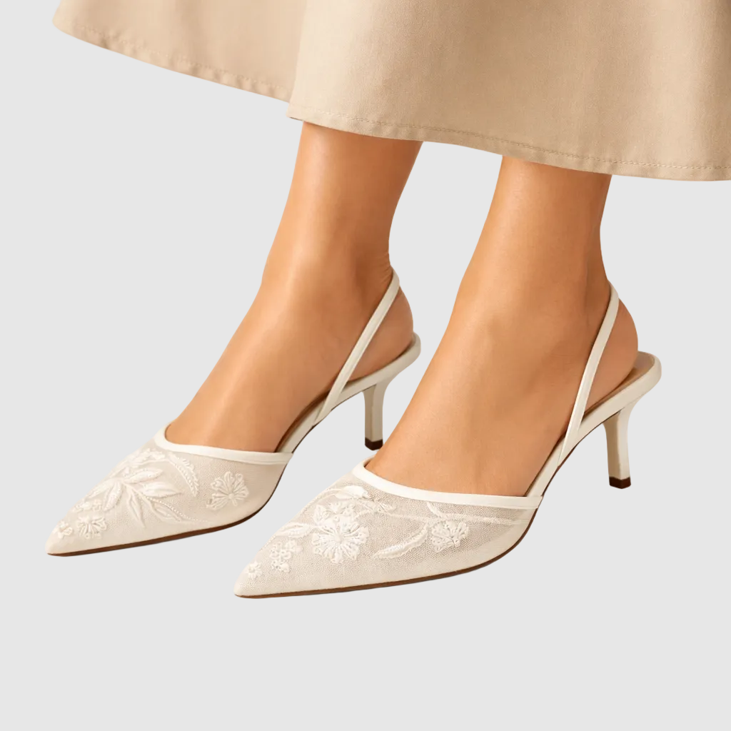 Mule Heels Pointed Toe Floral Detail for Women
