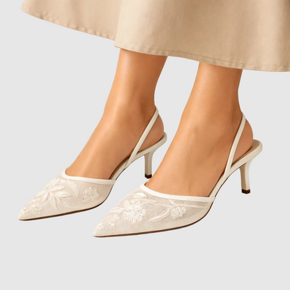 Mule Heels Pointed Toe Floral Detail for Women
