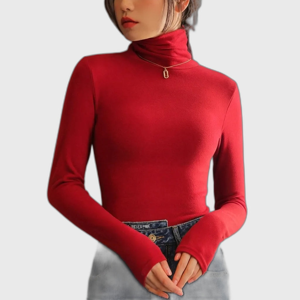 Slim Fit Turtleneck Long Sleeve Top for Women