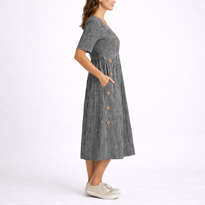 Striped Midi Dress with Round Neck for women