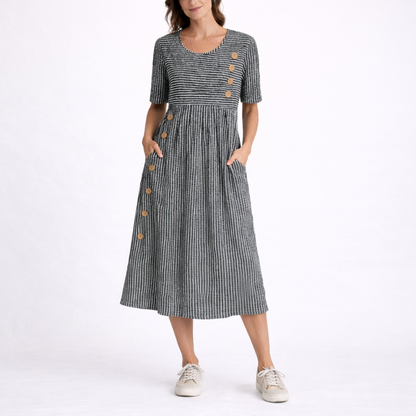 Striped Midi Dress with Round Neck for women