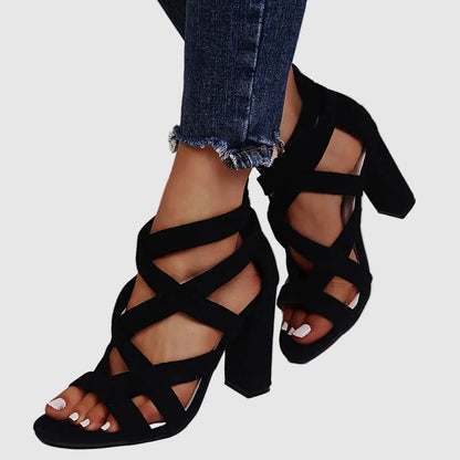 Suede Block Heels with Ankle Strap for Women