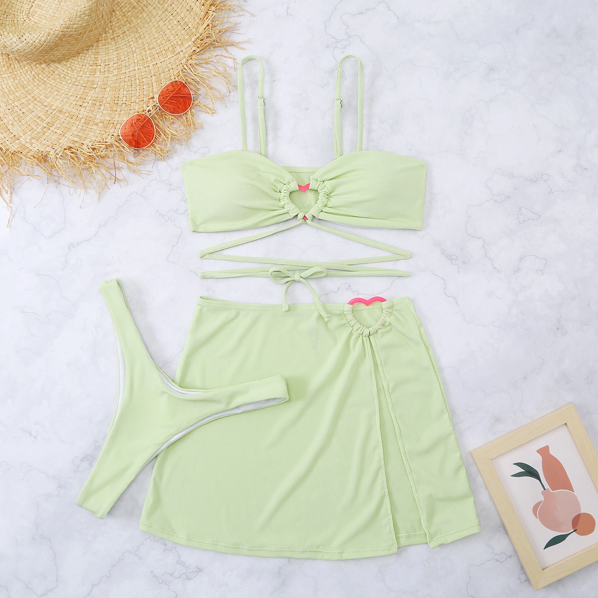 Heart Detail Bikini Set with Three Piece for Women