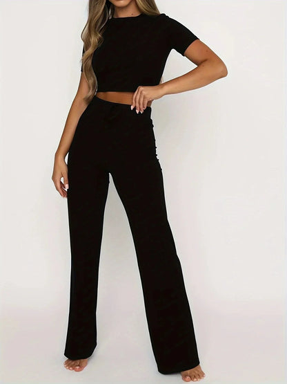 Ribbed Fitted Full-Length Two Piece Set with Long Sleeve for Women