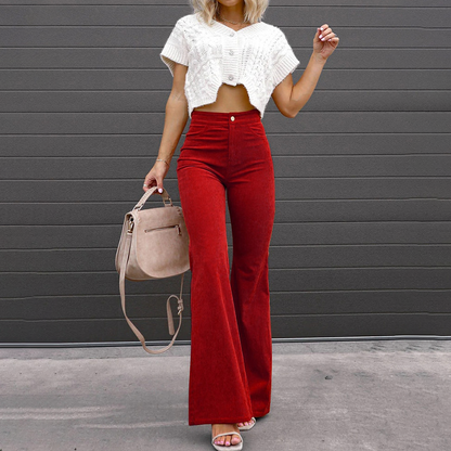 High-Waist Flared Full-Length Trousers for Women