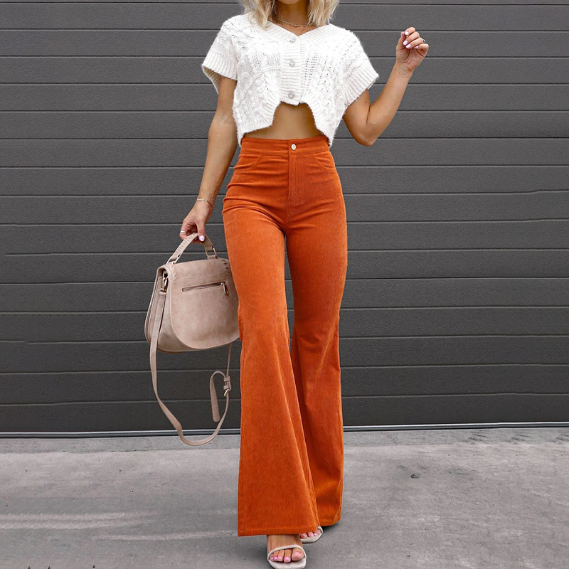 High-Waist Flared Full-Length Trousers for Women