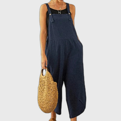 Dungaree style jumpsuit with adjustable straps and relaxed fit for women
