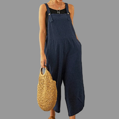 Dungaree style jumpsuit with adjustable straps and relaxed fit for women
