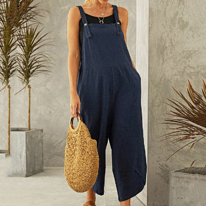 Dungaree style jumpsuit with adjustable straps and relaxed fit for women