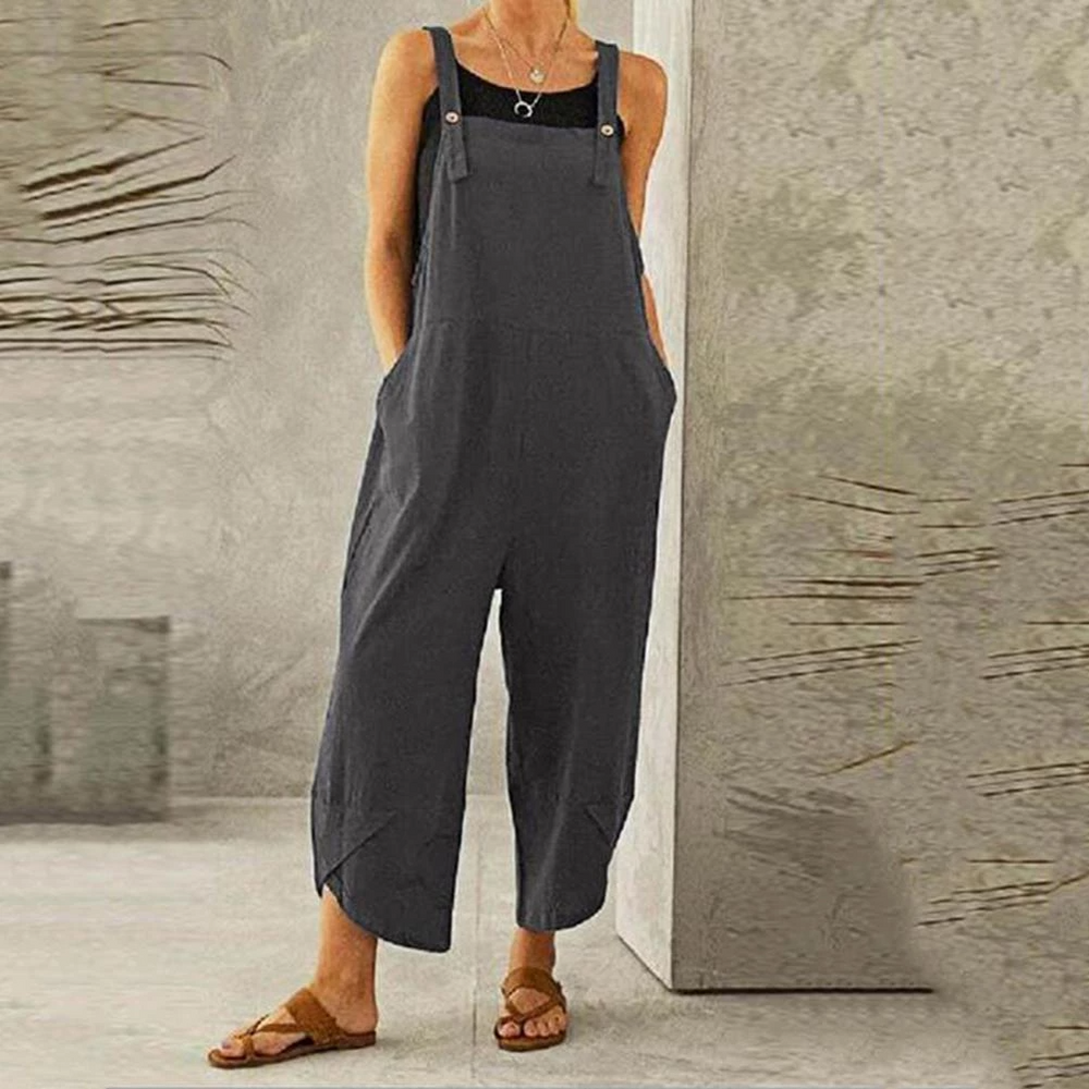 Dungaree style jumpsuit with adjustable straps and relaxed fit for women
