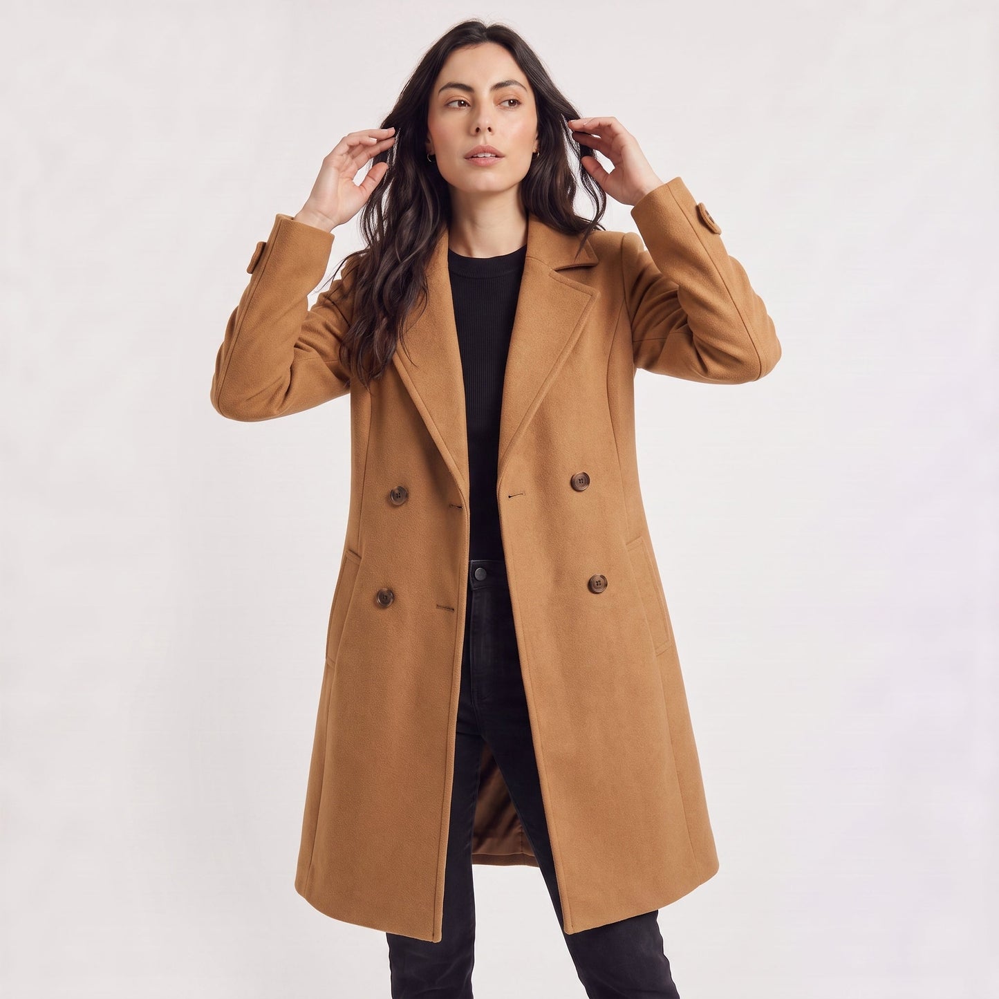 Wool Blend Breasted Coat for Women