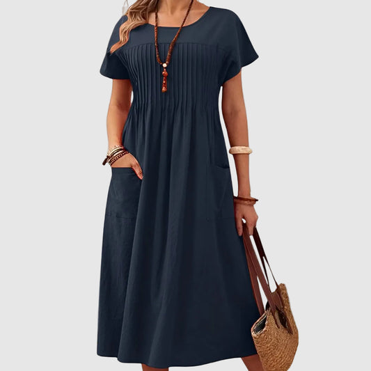 Linen Cotton Blend Midi Dress Summer Shirt Dress for women