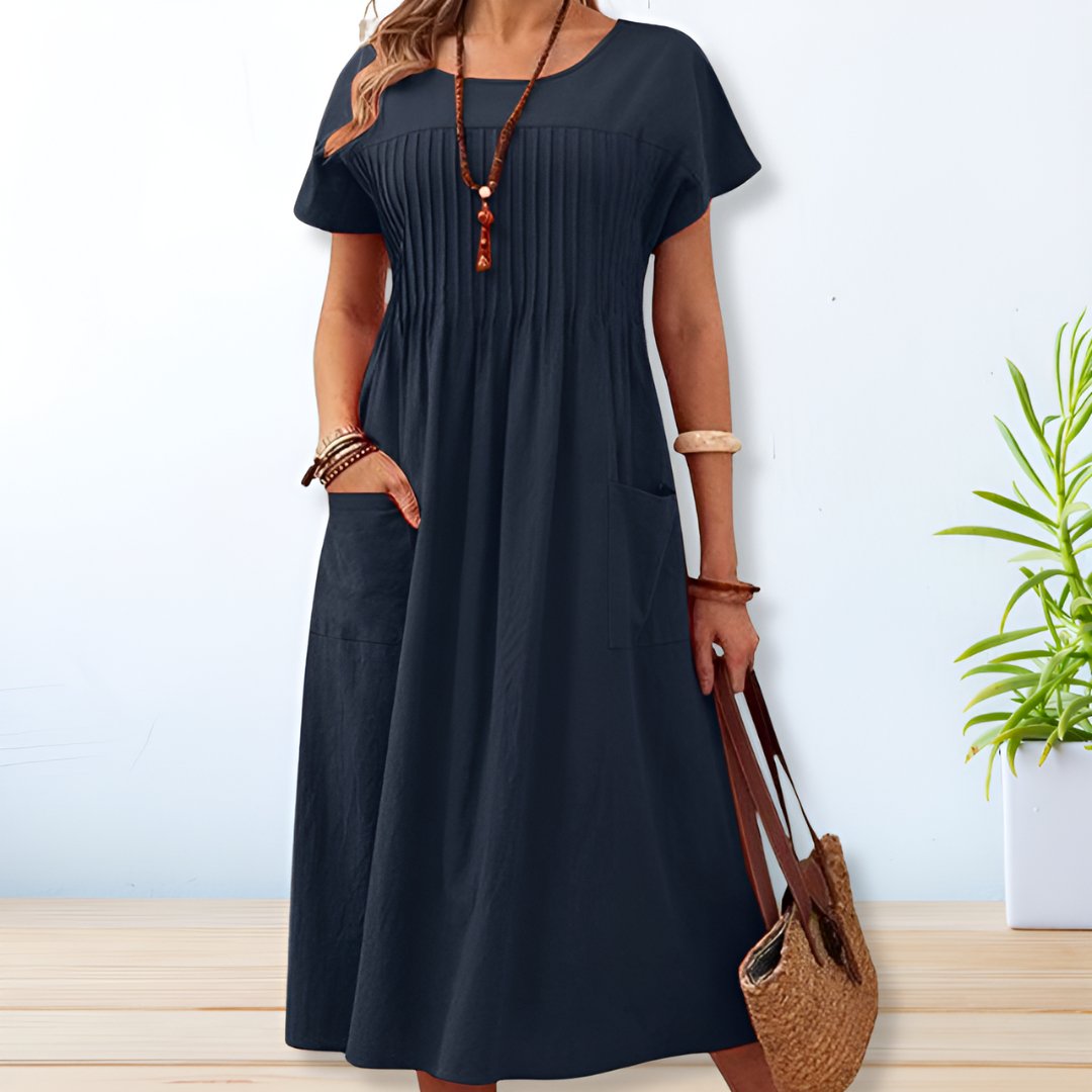 Linen Cotton Blend Midi Dress Summer Shirt Dress for women