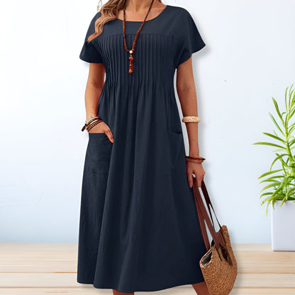 Linen Cotton Blend Midi Dress Summer Shirt Dress for women