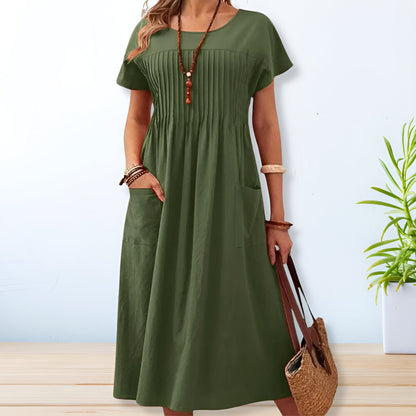 Linen Cotton Blend Midi Dress Summer Shirt Dress for women