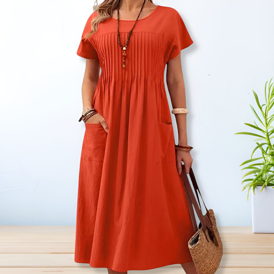 Linen Cotton Blend Midi Dress Summer Shirt Dress for women