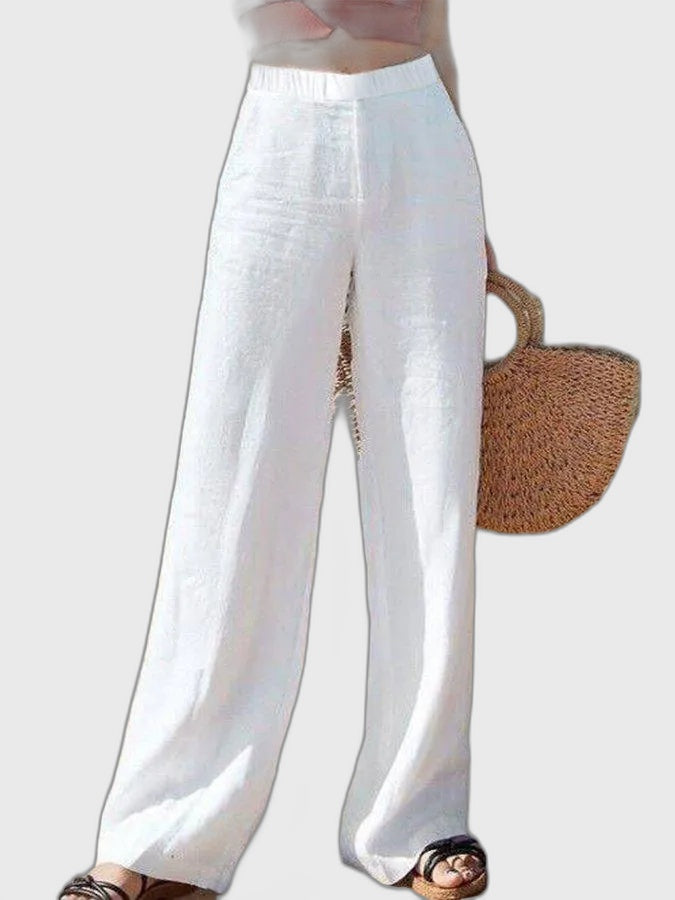 Linen Relaxed Fit Full-Length Trousers for Women