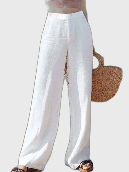 Linen Relaxed Fit Full-Length Trousers for Women