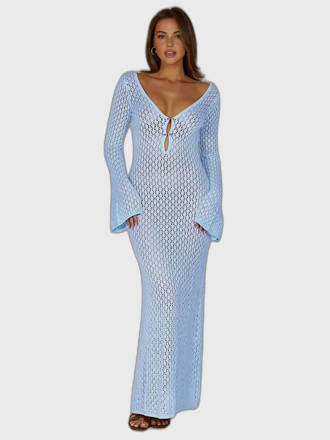 Crochet Flared Full-Length Maxi Dress with Flowing for Women