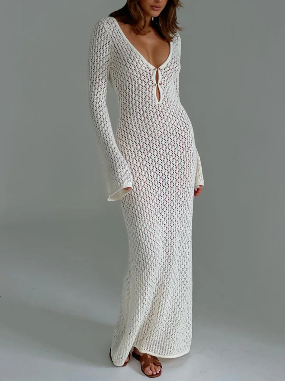 Crochet Flared Full-Length Maxi Dress with Flowing for Women