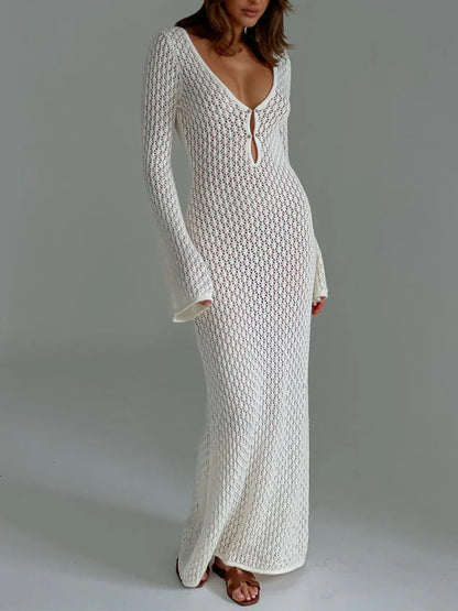 Crochet Flared Full-Length Maxi Dress with Flowing for Women
