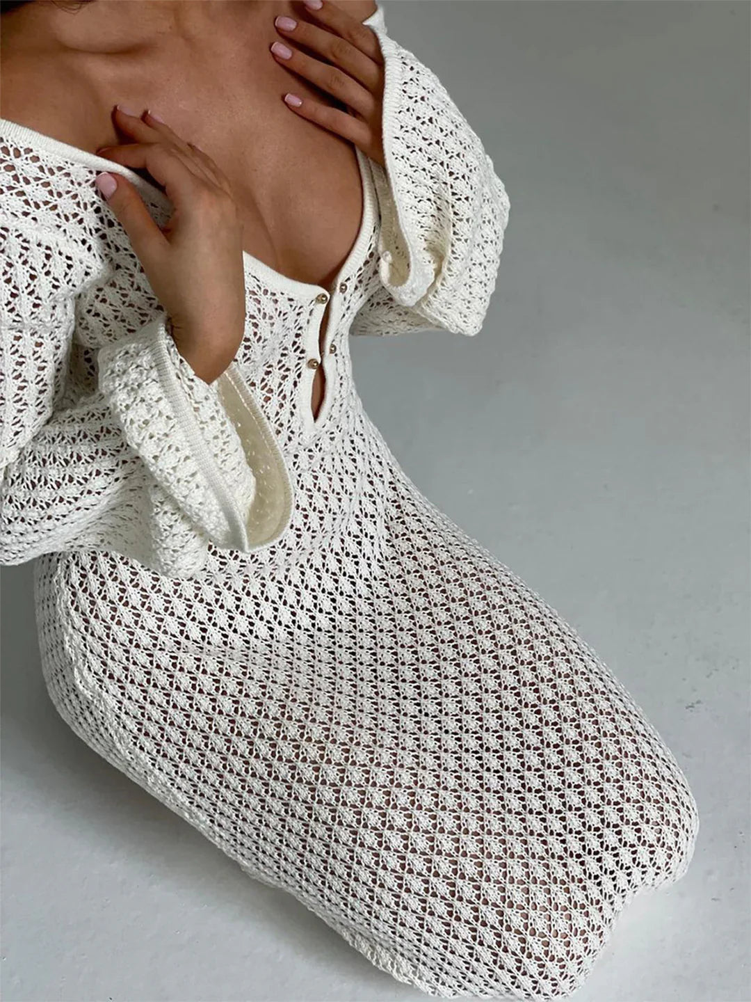 Crochet Flared Full-Length Maxi Dress with Flowing for Women