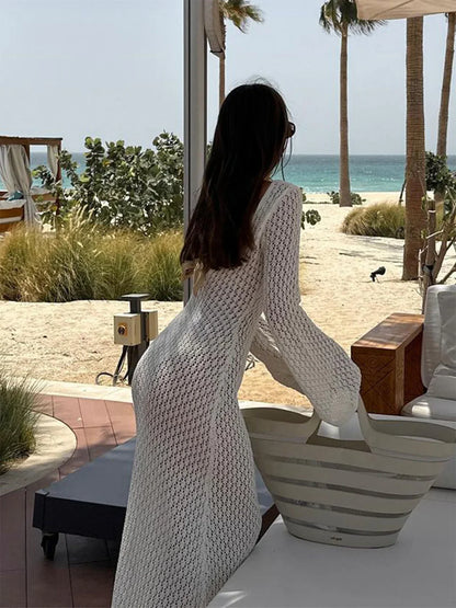 Crochet Flared Full-Length Maxi Dress with Flowing for Women
