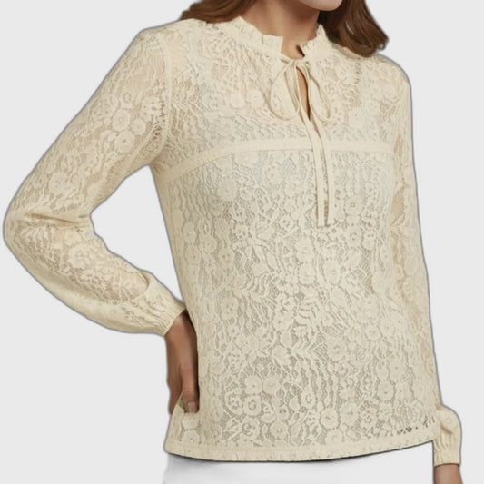 Lace Long Sleeve Blouse with Sheer for Women