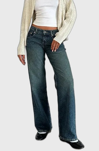 Denim Straight Leg Low-Rise Jeans for Women