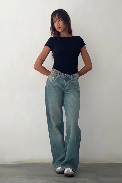 Denim Straight Leg Low-Rise Jeans for Women