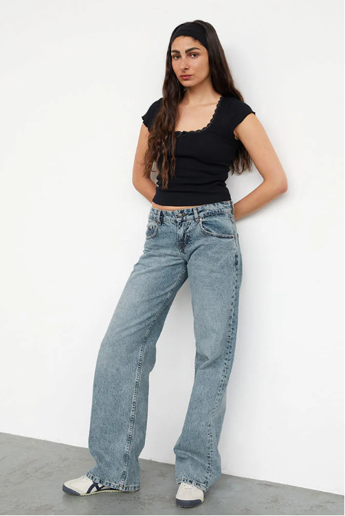 Denim Straight Leg Low-Rise Jeans for Women