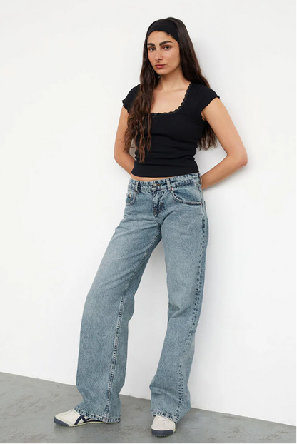Denim Straight Leg Low-Rise Jeans for Women