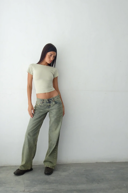 Denim Straight Leg Low-Rise Jeans for Women