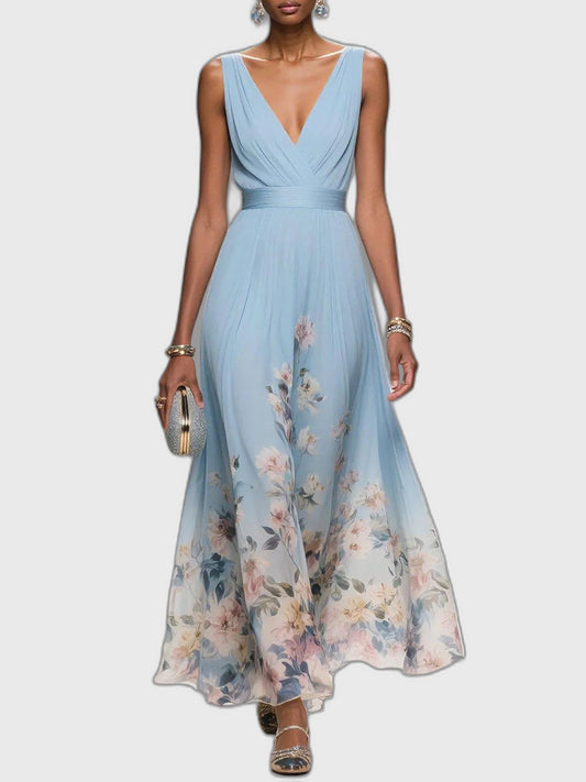 Floral Flowing Full-Length Maxi Dress with Sleeveless for Women